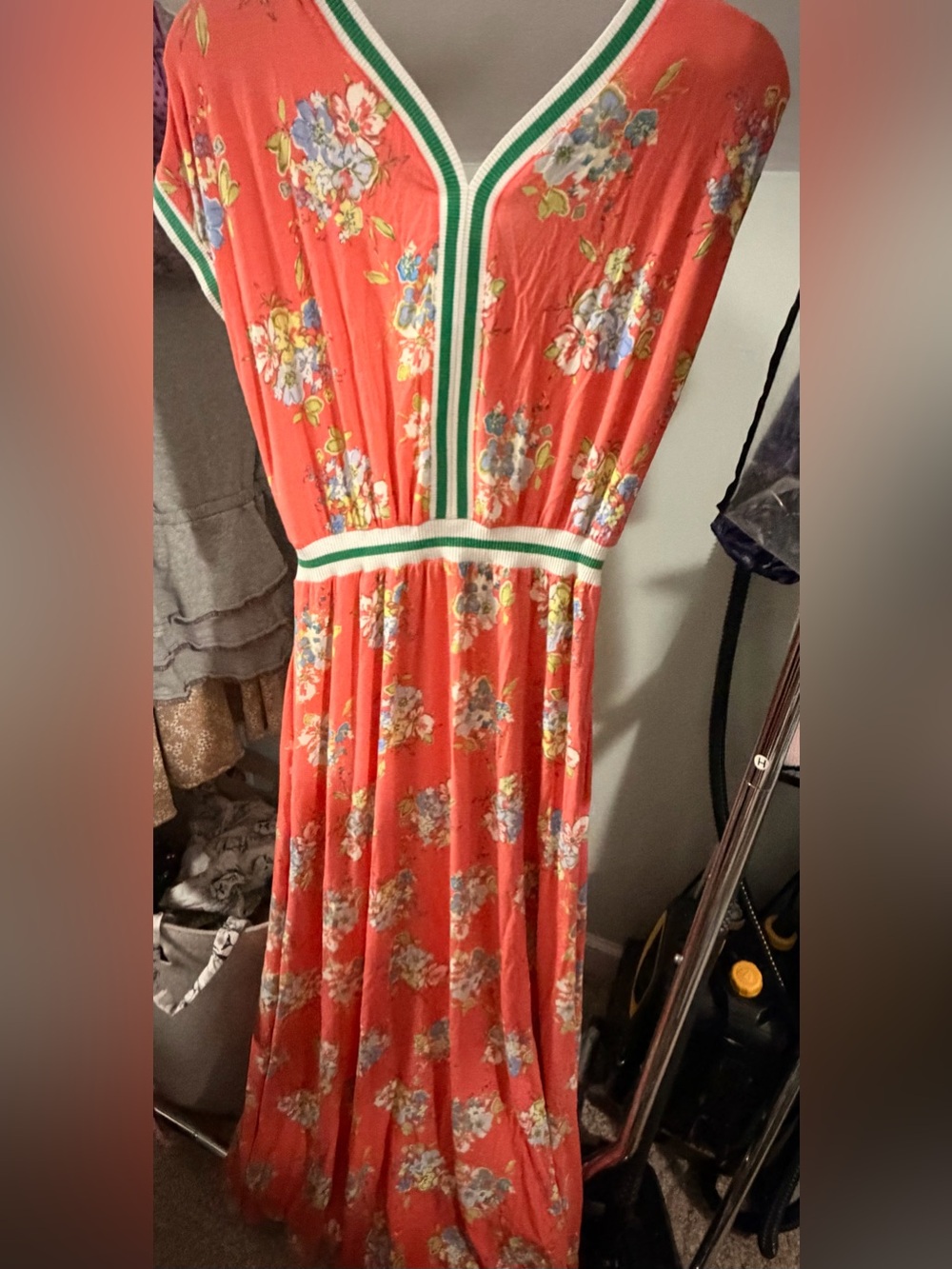 Matilda Jane Coral Floral Maxi with Green-Trim Waist